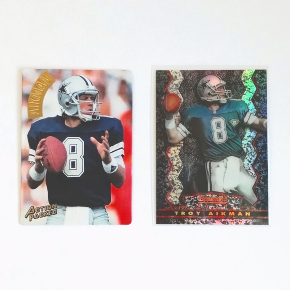 Troy Aikman 1994 & 1995 Dallas Cowboys Football Vintage Trading Cards Set of 2